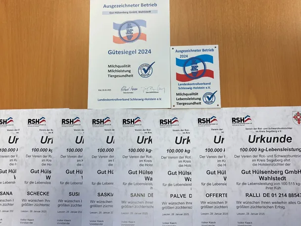 Urkunde für die top Milchkühe auf Gut Hülsenberg Urkunde für die top Milchkühe auf Gut Hülsenberg